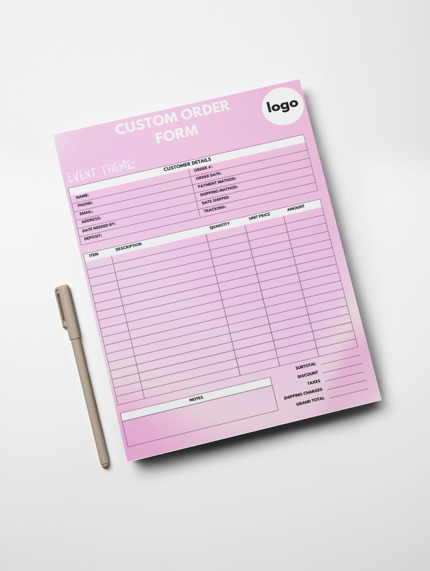 FULLY EDITABLE CUSTOM ORDER FORM