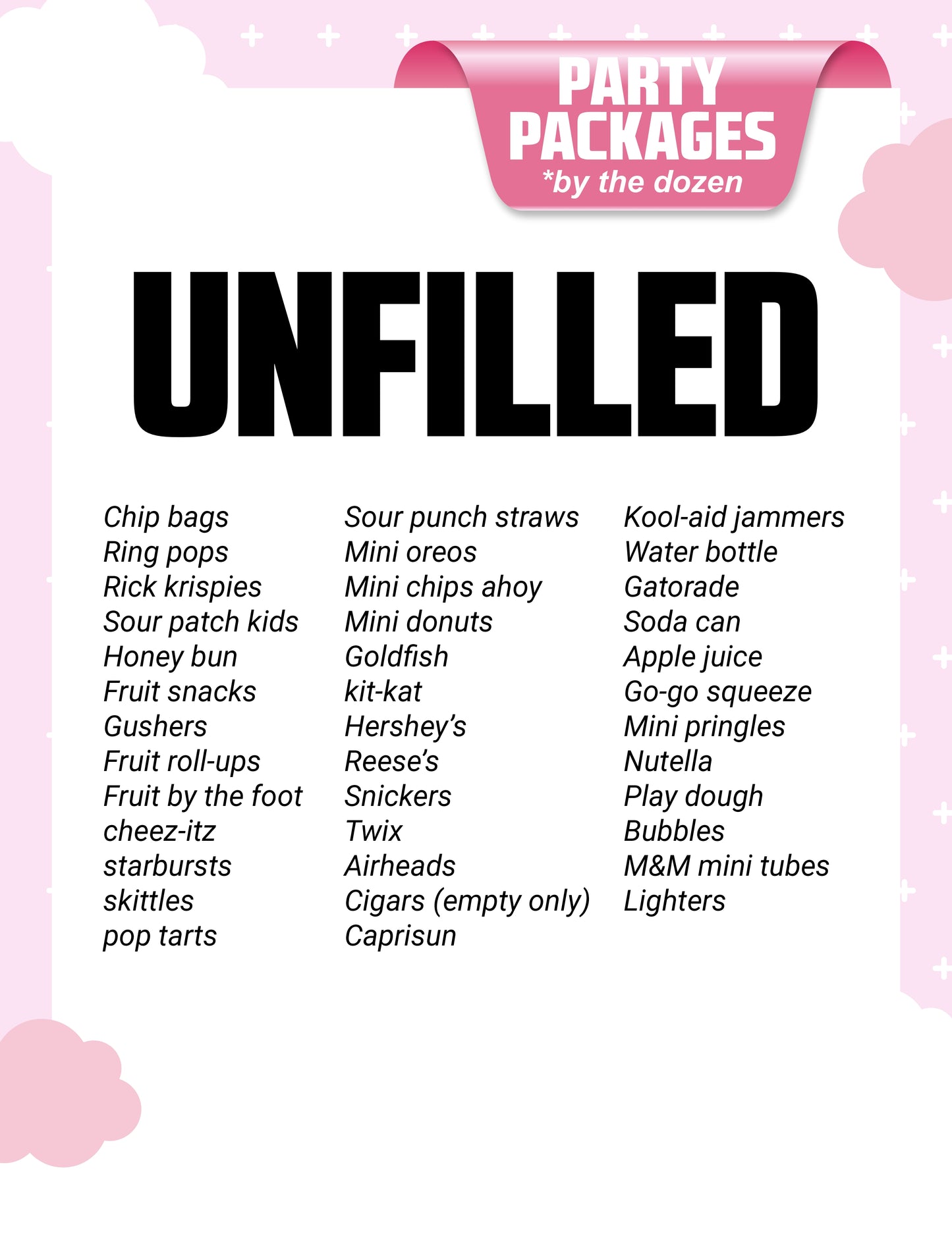 Unfilled Favor Package